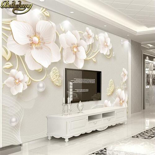 Beibehang Custom Embossed jewelry flower Photo mural Wallpaper 3D Bedroom Living Room Wall paper roll Papel De Parede Floral 3D