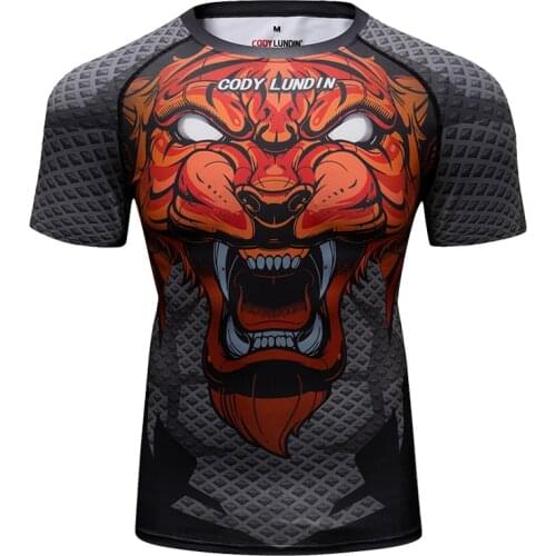 Cody Lundin Full Printing Fitness Short Sleeves Jogging Rashguard Fashion Gym T Shirt For Men