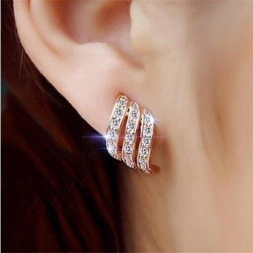 Luxury Zircon Rose Gold Earrings For Women Jewelry Trendy S925 Earrings Female Stud Accessories Silver Earrings Lady Present