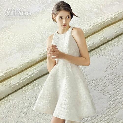 American style beige white 3D floral jacquard fabric for dress bump floral tissue for sewing cloth tela tejido SP3726 FREE SHIP