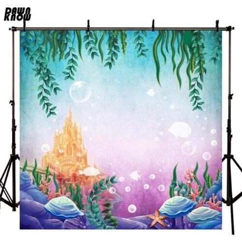 DAWNKNOW Seabed Castle Vinyl Backdrops For Baby Cartoon Polyester Photography Background For Children Photo Studio G449