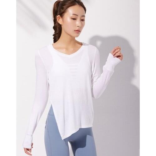 Autumn New Yoga Shirt Women V Collar Long Sleeve Side Fork Can Bandage Two Wear Loose Sports Fitness Running Quick Dry Top