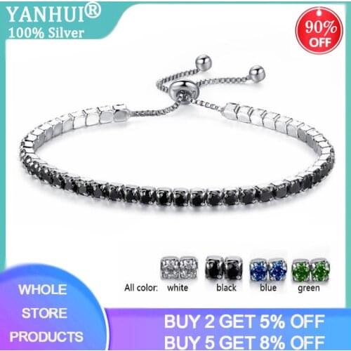 Fashion Cubic Zirconia Tennis Adjustable Bracelet Bangle For Women White/Black/Green/Blue Round cut Crystal Wedding Jewelry