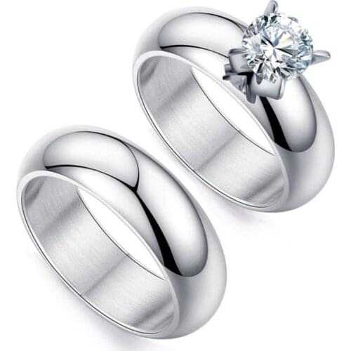 MANGOSKY Romantic Wedding Rings For Lover Gold-Color Stainless Steel Couple Rings For Engagement Party Jewelry Wedding Bands