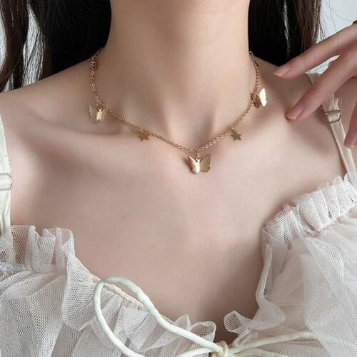 Gold Butterfly Choker Necklace Butterfly Coin Pendant Necklace For Women 2021 Trend Jewelry Fashion Chic Thick Chain