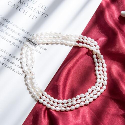 Classic black 40cm 3-layer women pearl choker necklace with 6-7mm round natural freshwater pearl for women wedding gift 2019