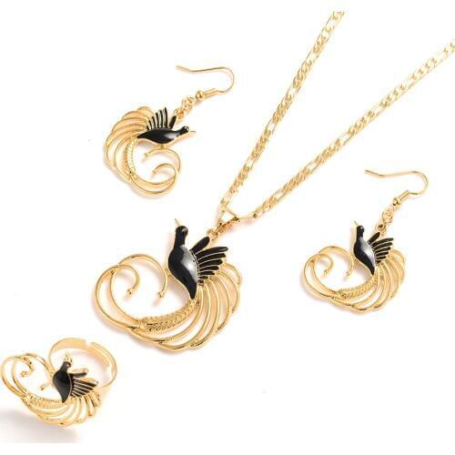 Gold Color PNG Jewellery Sets enamal bird Pendant Chain Necklaces Earrings Papua New Guinea Wedding party women girls gifts