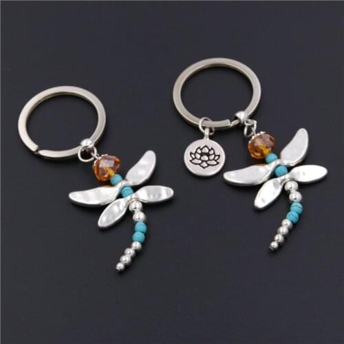 1PC Dragonfly Lotus Charms Lovely Cute Crystal Charm Pendant Purse Handbag Car Key Ring Keychain Party Wedding Gift For Friend