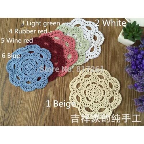 2015 free shipping colorful 12 pic/lot cotton crochet lace potholder doilies for home decor felt coaster fabric doilies tablemat