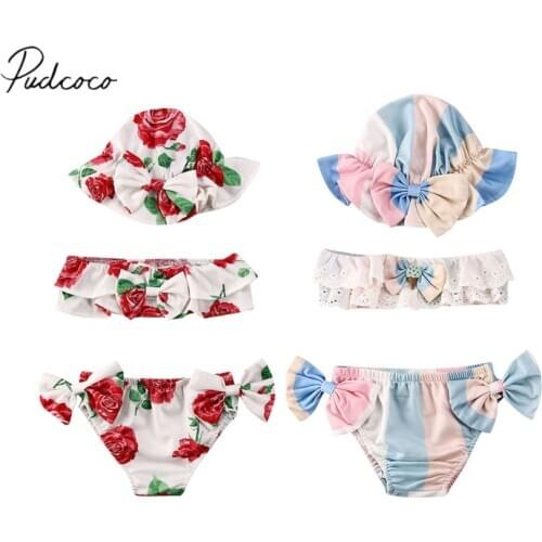 2020 Summer Swimsuit Toddler Kids Baby Girl 3pcs Bikini set Swimsuit Swimwear Bathing Swimming Hat Set