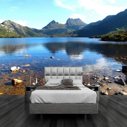Custom Any Size 3D Mural Wallpaper Beautiful Lake Mountain Stream Nature Landscape Mural Modern Bedside Home Decor 3D Panel Wall