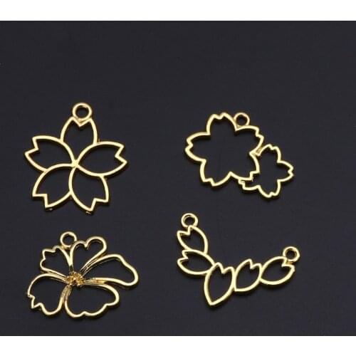 4Pcs Cherry Flowers Blank Frame Pendant Open Bezel Setting UV Resin Jewelry Accessories
