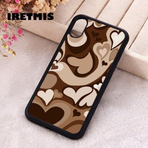 Iretmis 5 5S SE 2020 Phone Cover Case for iPhone 6 6S 7 8 Plus X Xs XR 11 12 Mini Pro Max Silicone TPU Brown hearts pattern