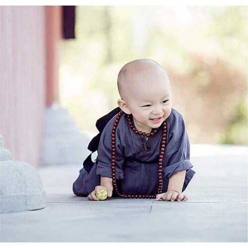 Boys Kids Children Little Monk Clothing Shaolin Temple Tang Suit Baby Cotton and Linen Robes Performance Kung Fu Uniform