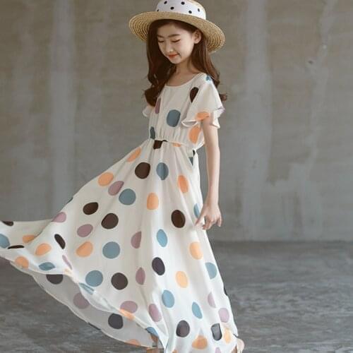 Children Dresses Girls Dress Elegant White Black Dot Summer Teen Kids Dresses for Girl Clothes Holiday Beach Costume 6-16Y
