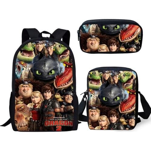 HALYUNASC 3PCs/Set Childrens School Backpack Cartoon Train-Dragon-Anime Design Pattern School Bags Teenagers Book-Bags Set