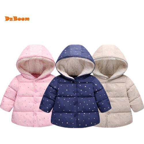 DzBoom Winter Baby Coat Boys Girls Clothing Snowsuit 2018 New Stars Print Hoodied Girl Kawaii Kids Coats Children Outerwear