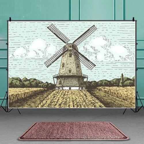 Customized Kids Birthday Background Portrait Photography Rice Paddies Windmills Party Banner Decor Backdrops Photocall Studio