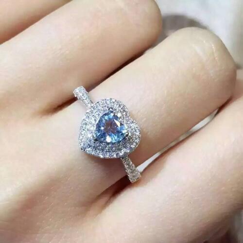 Natural blue topaz stone Ring Natural gemstone Ring S925 sterling silver trendy Elegant Romantic heart women party gift Jewelry