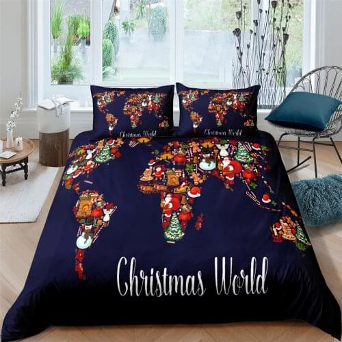 Fashion Christmas World Map Bedding Set Gift 3d Duvet Cover Sets Comforter Bed Linen Twin Queen King Single Size Fashion Luxury