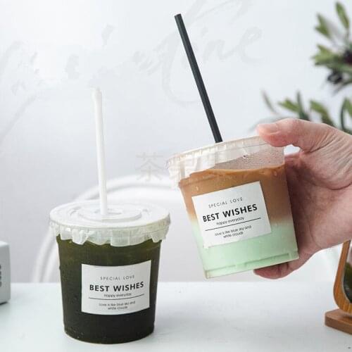 20 sets Net red disposable 98 caliber PET cold drink cup 16oz 500ml ice coffee cup bubble tea cup ice cream dessert cup with lid