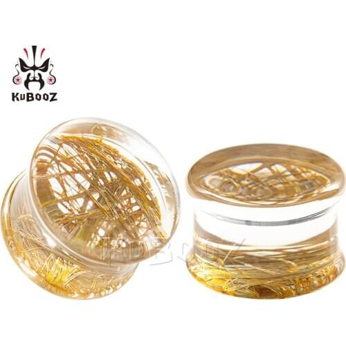 KUBOOZ New Product Gold Thread Acrylic Ear Plugs Tunnels Fashion Body Piercing Jewelry Ear Gauges Stretchers Expanders One Pair