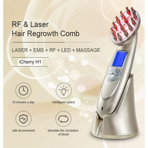 ICherry EMS RF Laser Hair Regrowth Comb with Red LED Light Skin Rejuvenator Vibration Head Massager