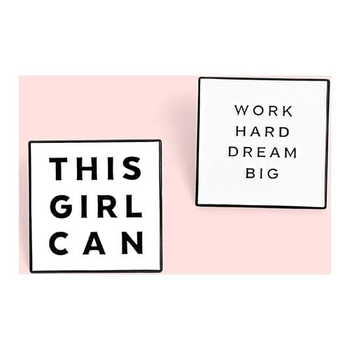 Fashion Simple Black and White Text Metal Enamel Brooch Work Hard Big Dreams Badge Personality Lapel Backpack Jewelry Gift