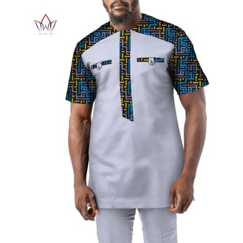 Bazin Riche Men 2 Pieces Pants Sets African Design Clothing African Clothes Casual Men Top Shirts and Pants Sets WYN1191