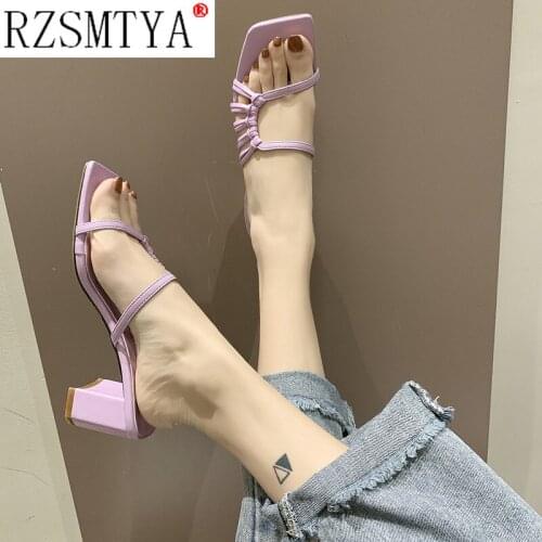 New Summer Slippers High Heels Slides Female Peep Toe Square Heel Slipper Brand Sandals Women Slipper Flip Flops