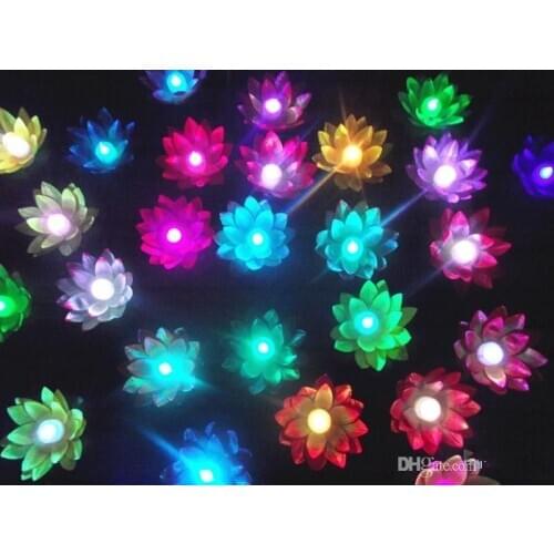 New Arrival Colorful Changing LED Lotus Lamp Floating Water Wishing Lantern Artificial Silk Flower Candle Lights 30pcs