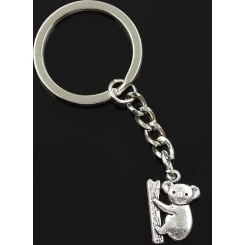 New Fashion Men 30mm Keychain DIY Metal Holder Chain Vintage Koala Bear 20x14mm Silver Color Pendant Gift