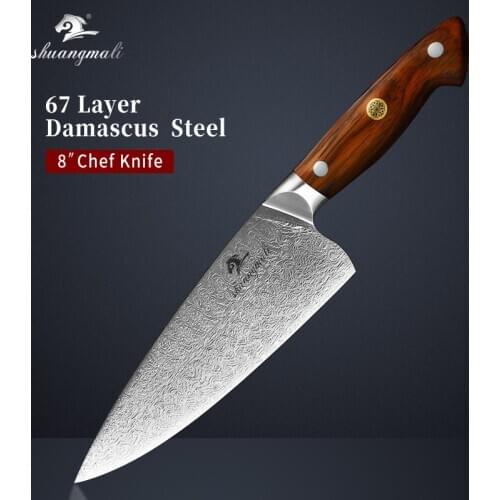 8 Inch Chef Knives Kramer Style Damascus Steel Utility Kitchen Knives Cleaver Vegetable Cutting Meat Chef Knife With Wood Handle