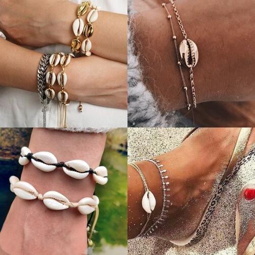 Boho Cowrie Shell Charm Bracelets & Bangles Fashion Beads Beaded Strand Bracelet For Women Handmade Knit Jewelry Bijoux 2020