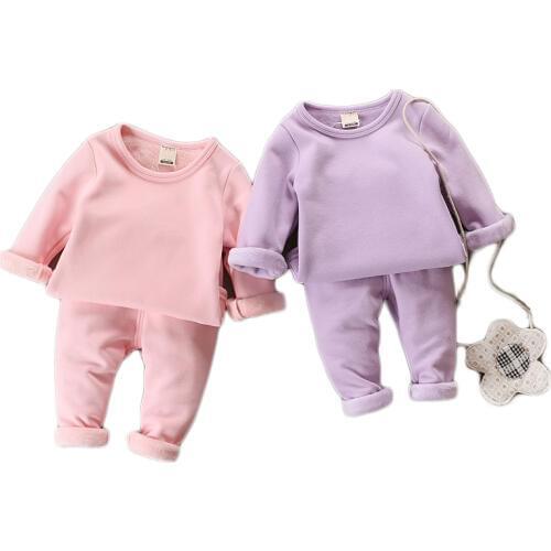 Baby girl clothes 2019 Winter children clothing set cotton thick velvet blouse+pants two-piece suits kids clothes 9M-3T