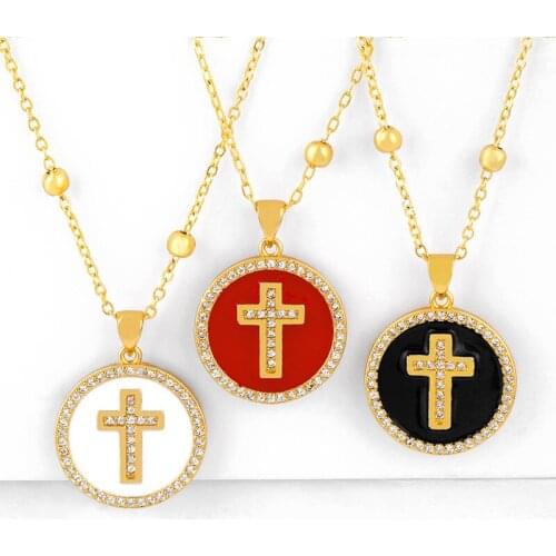 Top Quality Copper Cubic Zirconia Gold Cross Necklace Pendant Long Chain CZ Necklace Fine Party Jewelry Gift For Women Men