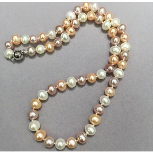 7-8MM natural fresh water pearl necklace single necklace nearround flawless mutli color pearl necklace fashion women jewelry
