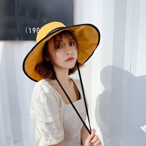 2021 Anti-UV Wide Brim Cotton Sun Hat For Women Vacation Summer Panama Foldable Bucket Hat Large Brim Korean Beach Sun Hat