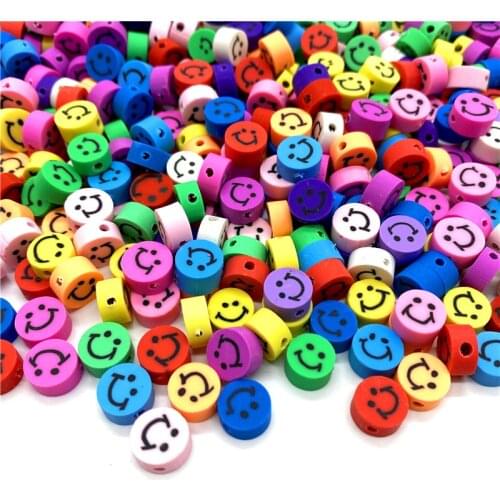 30pcs/Lot 10mm Clay Spacer Beads Oval Shape Smile-Face Beads Polymer Clay Beads For Jewelry Making DIY Bracelet Accessories