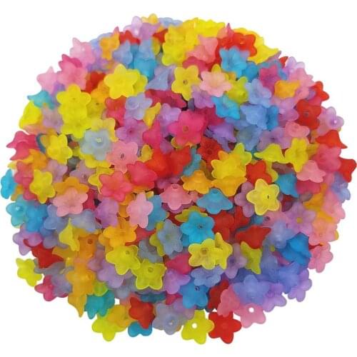 200PCS 9x4mm Fashion Multicolor Transparent Frosted Small Morning Gory Flower Acrylic Beads Caps DIY Accessories Jewelry Making