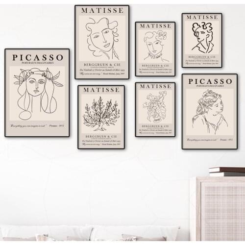 Self-adhesive Wall Stickers Abstract Line Tree Girl Face Posters And Prints Matisse Art Wall Picturs For Living Room Decor