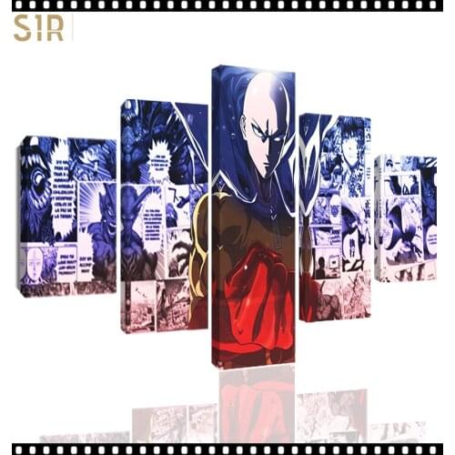 Saitama Wall Art 5 Pieces Canvas Painting One Punch Man Poster Pictures Home Decor Living Room HD Printed Game Poster Anime