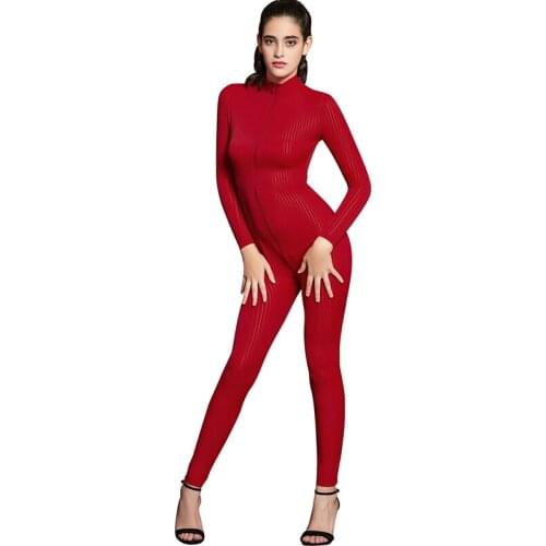 Sexy Lingerie Women Cosplay Stripe Jumpsuit Elastic Zip Open Crotch Long Sleeve Bandage Bodysuit Bodystocking Costumes For Sex