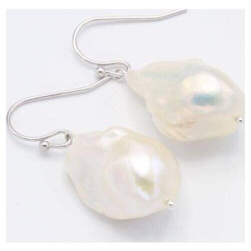 BaroqueOnly 15-25mm Super Big AAAA White Baroque Pearl Drop Earrings 925 Silver Sterling Elegant Jewelry Unique Gifts
