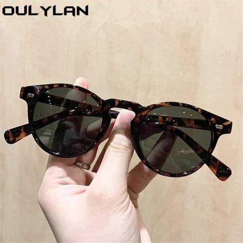 Oulylan Vintage Round Sunglasses Women Men Retro Brand Designer Sun Glasses Ladies Green Black Colored Eyewear Shade UV400