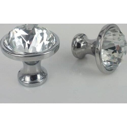 Glass crystal dresser door handles knobs rhinestone chrome silver drawer cabinet knobs pulls 25mm 30mm modern fashion glass knob