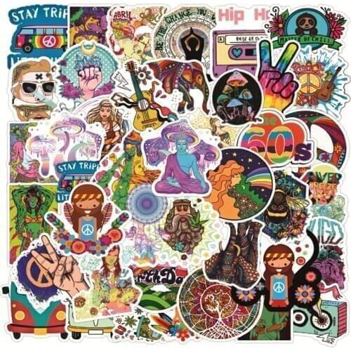 10/30/50PCS Retro Hippies Stickers DIY Skateboard Guitar Fridge Laptop Motorcycle Luggage Phone Decal Graffiti Stickers Kids Toy