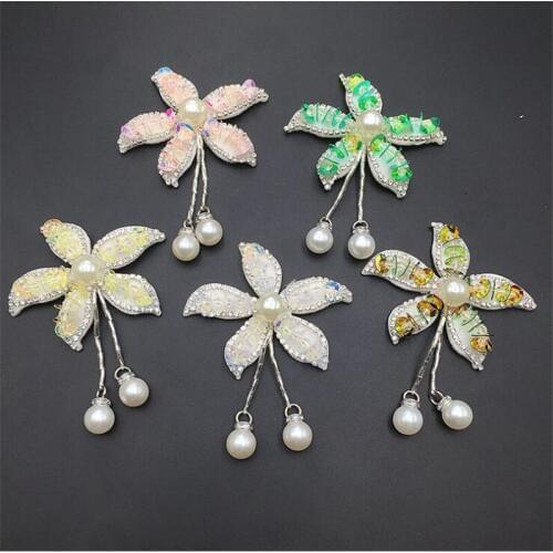 Handmade Rhinestone beaded Patches Flower Sew on sequined pearl patch for clothing beading Applique