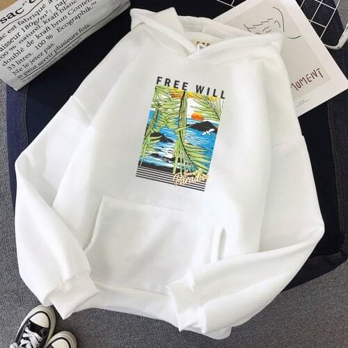 Free Will Letter Print Landscape Graphics Winter Harajuku Sweatshirt Streetwear Punk Hoodies Women Literary Art Hoody Ladies