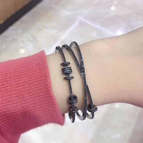 UMGODLY Luxury Brand Triple Lines Circles Bangle with Sliding Hoops Zirconia Black Rose Gold 4 Colors Bracelet Women Jewelry